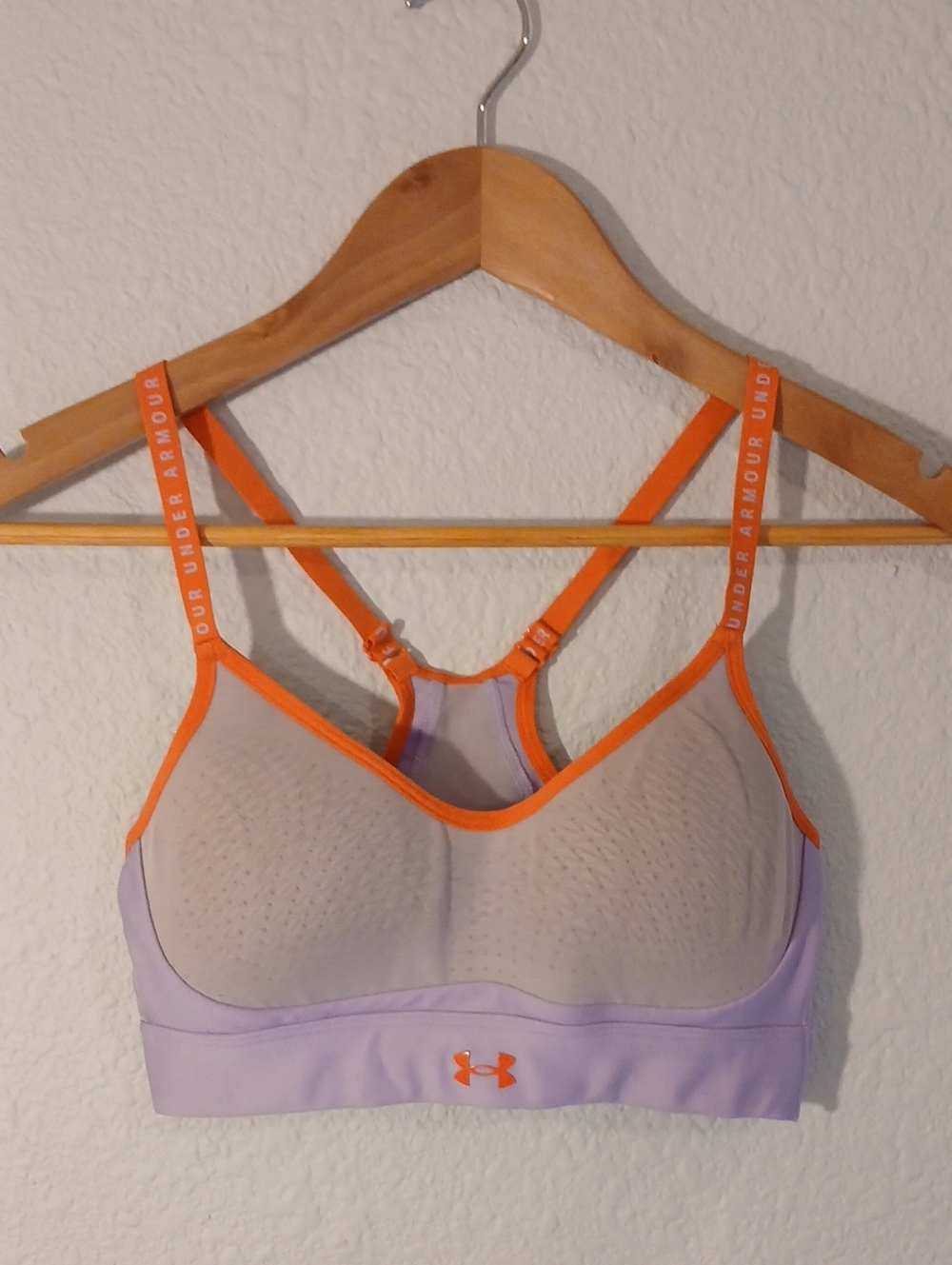 Under Armour Lavender Sports Bra with Bright Orange Trim